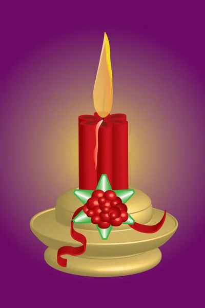 Christmas candlestick with shining candle — Stock Vector