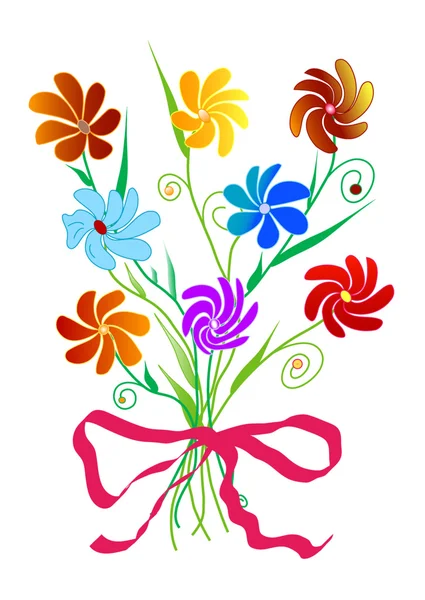 Farbige puget Wiesen von Blumen mit Schleife — Stockvektor