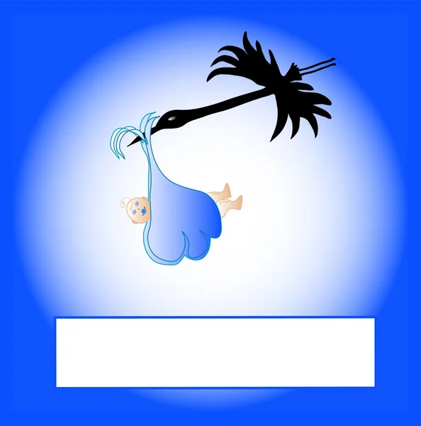 Lindo cuervo azul de dibujos animados que lleva a un bebé recién nacido — Vector de stock