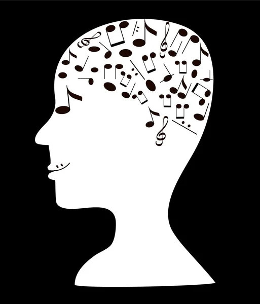 Silhouette tête avec des notes — Image vectorielle