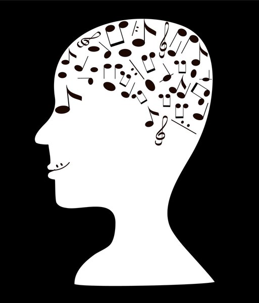 Head silhouette with notes