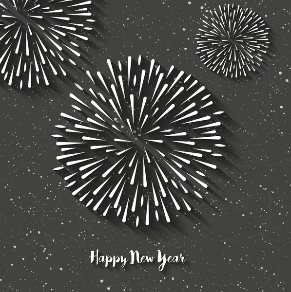 Fuochi d'artificio con felice anno nuovo Lettering — Vettoriale Stock