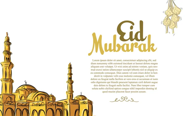 Eid Mubarak tebrik arka plan Camii kroki — Stok Vektör