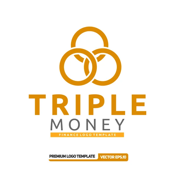 Triplo dinheiro. Logotipo financeiro — Vetor de Stock