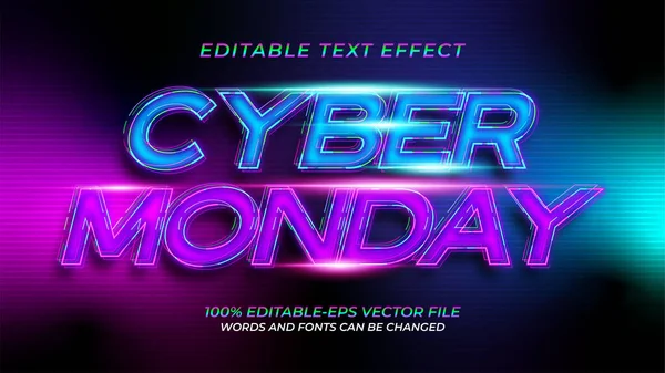 Efek Teks Neon Senin Cyber - Stok Vektor