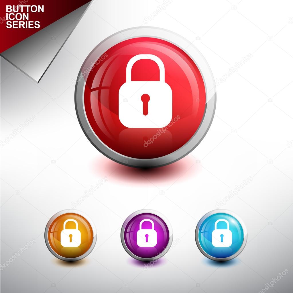 Glossy Button Icons Set. Vector Lock Padlock Icons