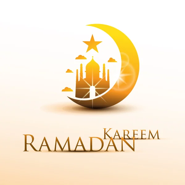 Ramadan Kareem met maan en moskee — Stockvector