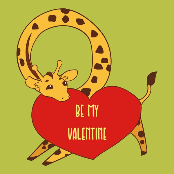 Giraffe illustratie met een hart Valentijnsdag kaart — Stockvector