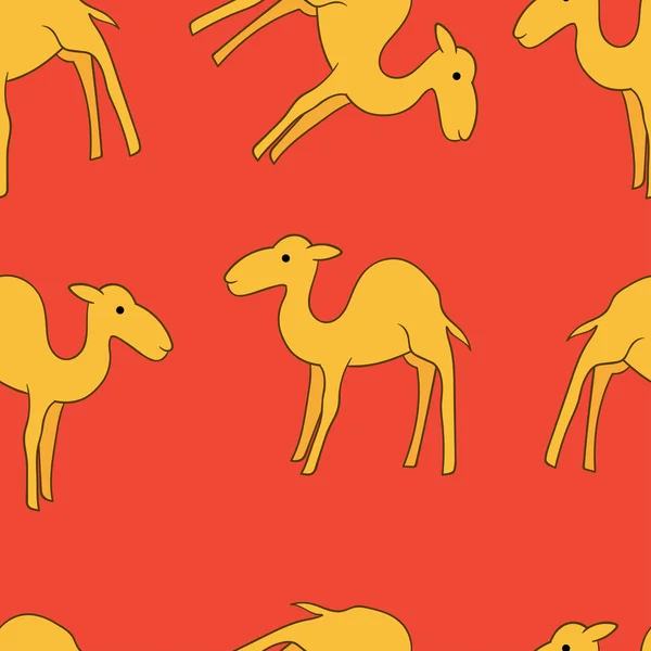 Patrón sin costura de camello sobre fondo rojo — Vector de stock