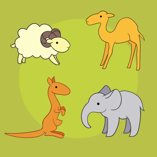 Set von niedlichen Tieren - Schaf, Kamel, Känguru, Elefant Stockvektor