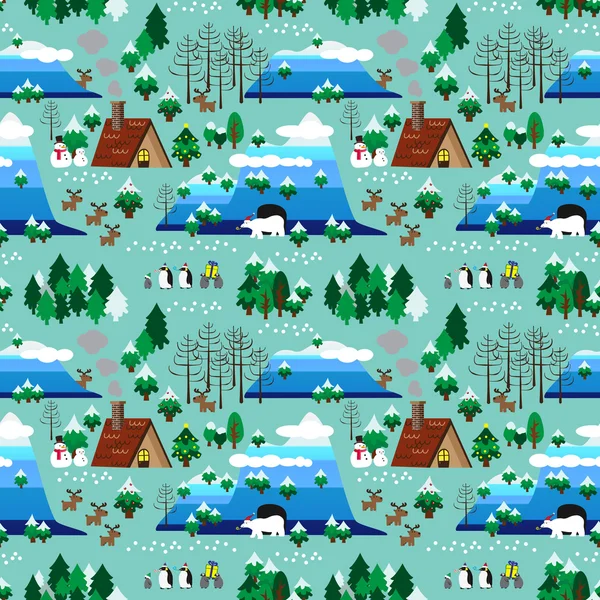 Christmas theme landscape seamless pattern — Stock Vector