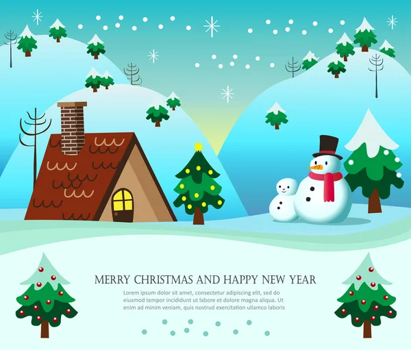 Christmas card with snowman and snowboy — Stock Vector