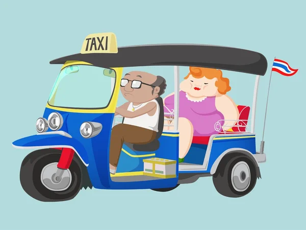 TUK-TUK Tailândia Táxi com motorista e passageiro —  Vetores de Stock