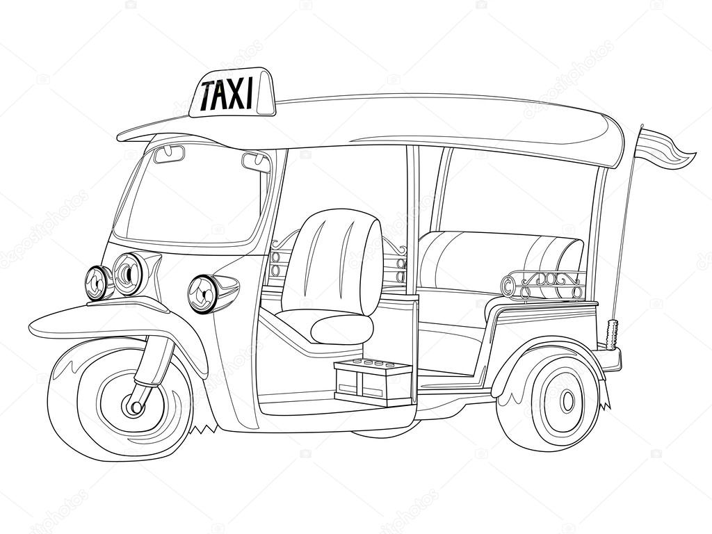 TUK-TUK Thailand Taxi in Black and white outline