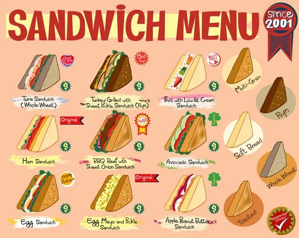 Sandwich Menu — Stockvector