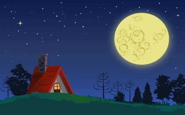 Заміський котедж у повну ніч на місяць — стоковий вектор