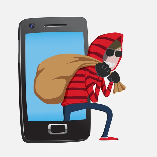 Hacker lépés a szúró telefon — Stock Vector