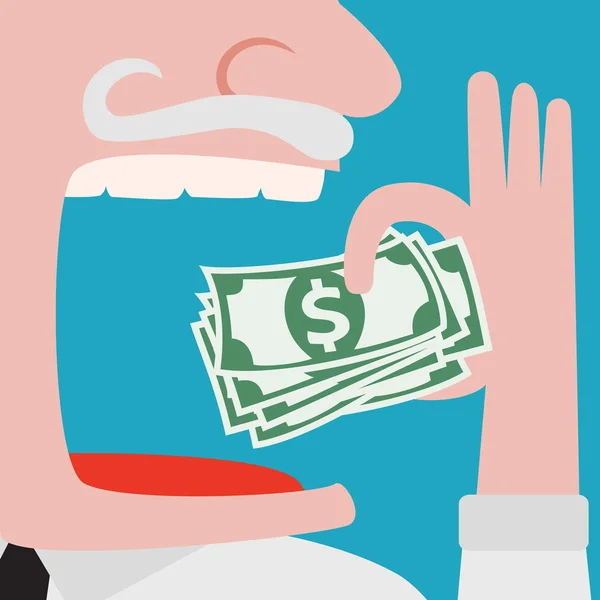 Açgözlü işadamı yeşil nakit dolar yeme