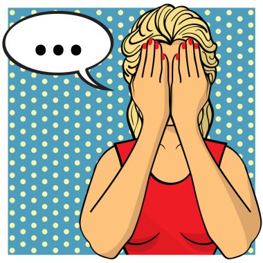 Genç kadın, onun yüzünü avucunda bayanla. Çizgi roman tarzı