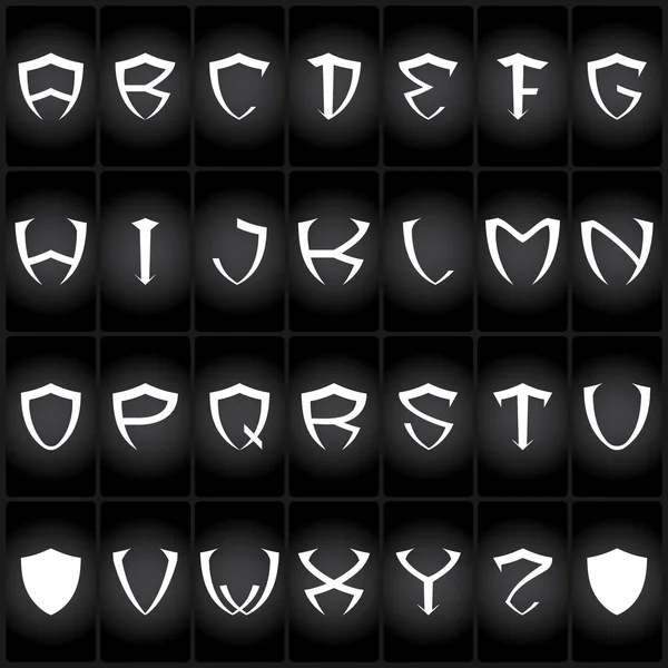 Escudo fuente, alfabeto. Logotipos listos. Vector — Vector de stock