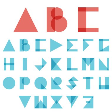 Kırmızı ve mavi yazı tipi, Abc geometrik tarzı. Vektör