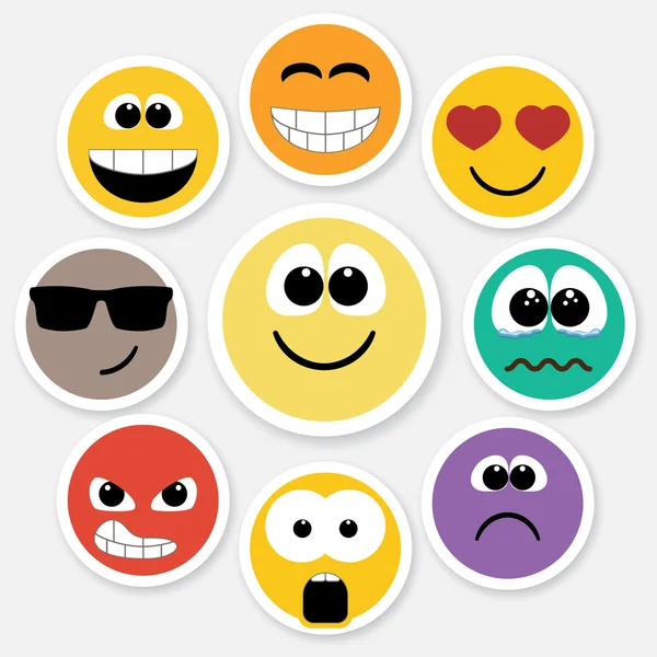 Rostros sonrientes expresando diferentes sentimientos, versión de color — Vector de stock