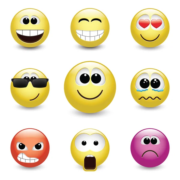 Smiley arcok különböző érzelmek kifejezésére — Stock Vector