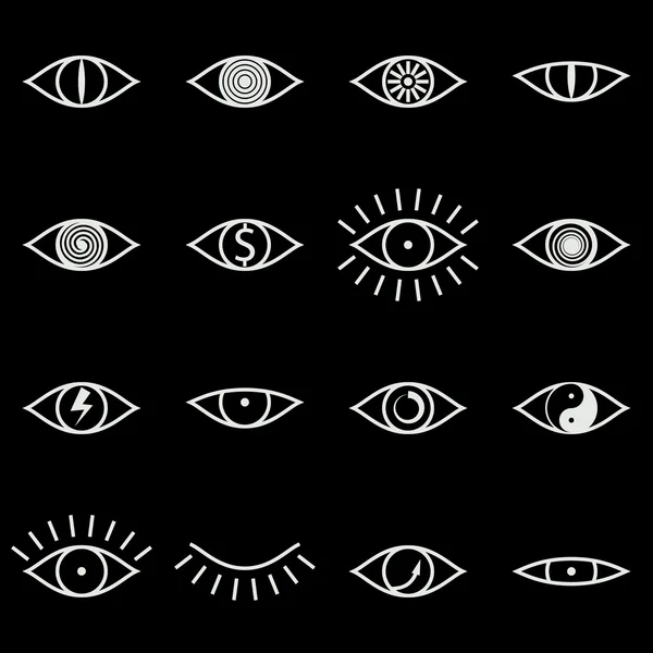 Set of Various Eye Icons on Black Background — Stock Vector