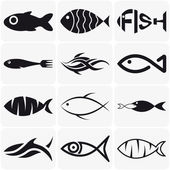 Set of creative black fish icons on white background