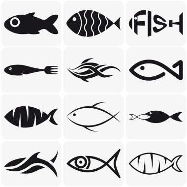 Set of creative black fish icons on white background clipart
