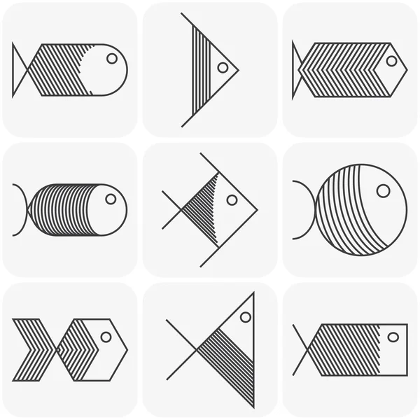 Набор векторных иконок черной рыбы на белом фоне — стоковый вектор