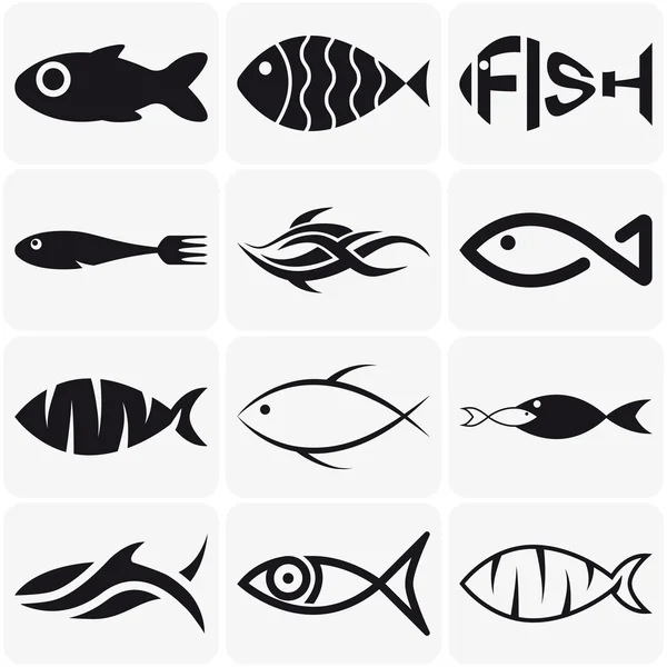 Set of creative black fish icons on white background — Stock Vector