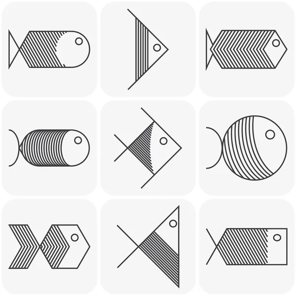 Set of vector black fish icons on white background — Stock Illustration Set of vector black fish icons on white background Vector Graphics