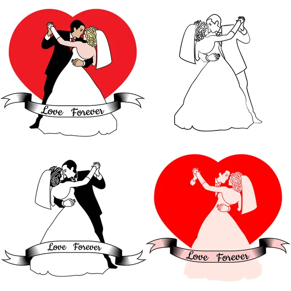 Skisser av vackra unga bruden och brudgummen i dans — Stock vektor