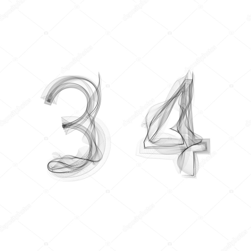 Black Smoke font. Numbers 3 4