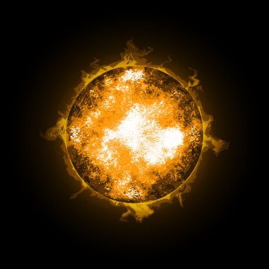 Ateş topu gezegen. Resimde siyah arka plan üzerine