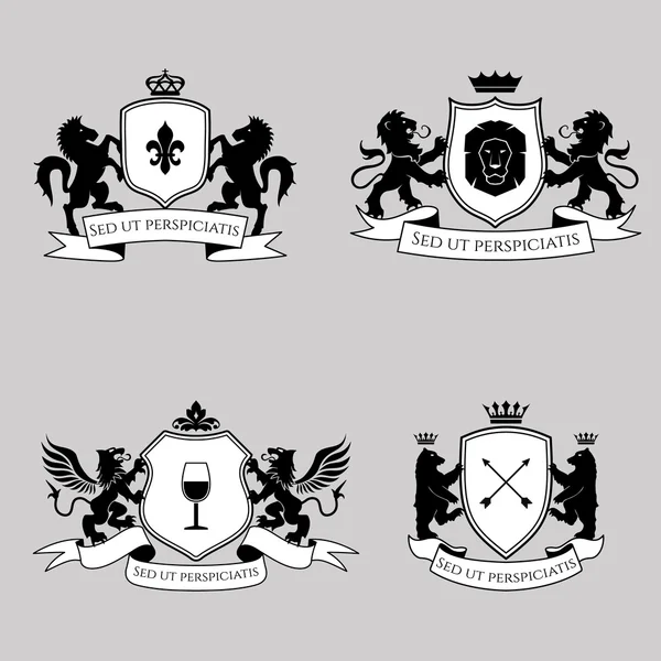 Heraldic signs, elements, insignia. Vector set — Stock Vector