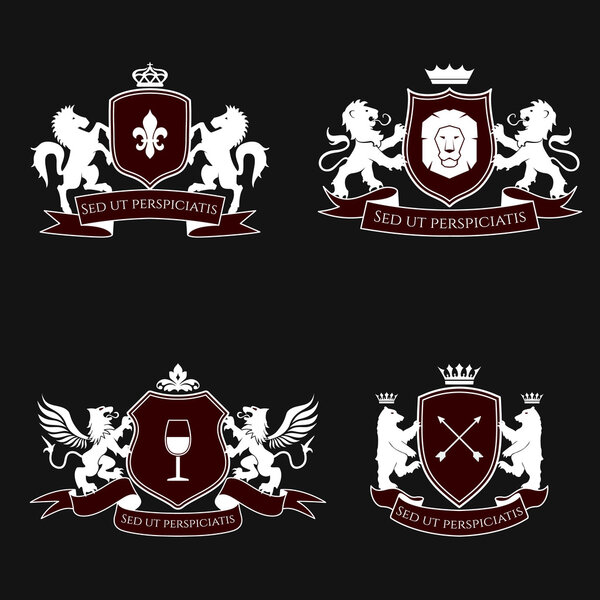 Heraldic signs, elements, insignia. Vector set