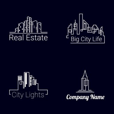 Şehir binaları logo siluet simgeler. Vektör 