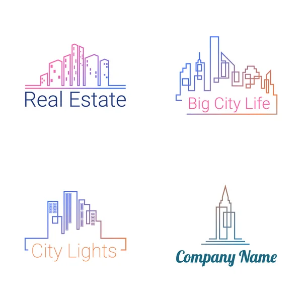 Stadens byggnader logotyp silhouette ikoner. Vektor — Stock vektor