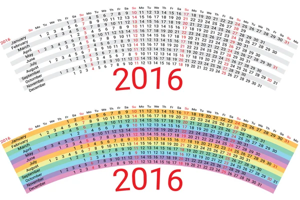 Kreativní duhový kalendář 2016 — Stockový vektor
