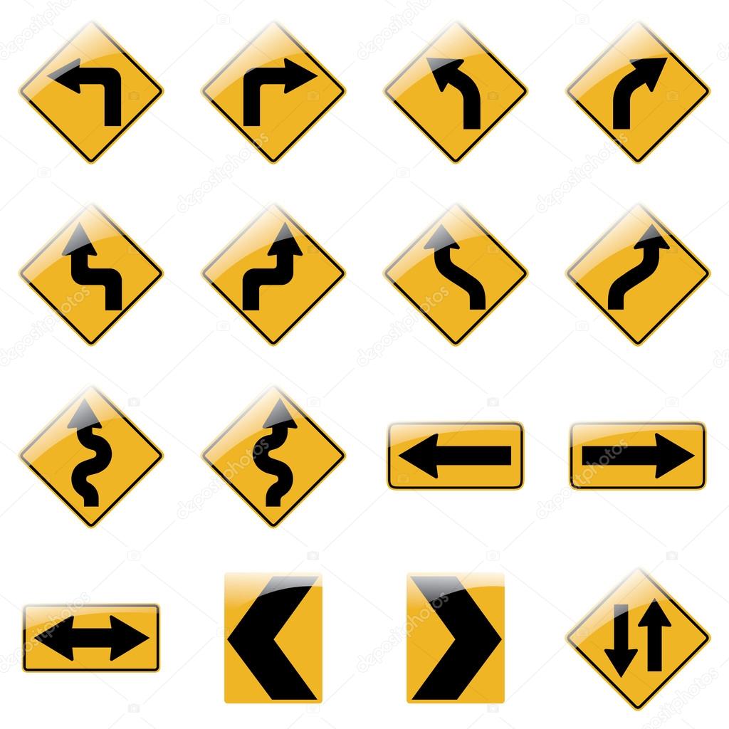 Set of yellow road traffic signs. Vector