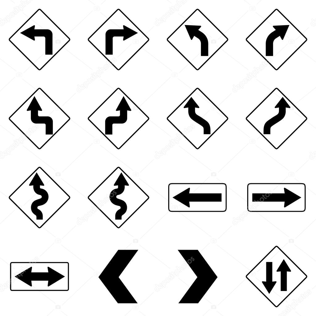 Set of black road traffic signs. Vector