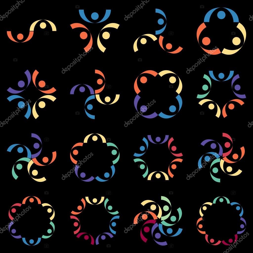 Social relationship, company, friendship logo and icon on black background