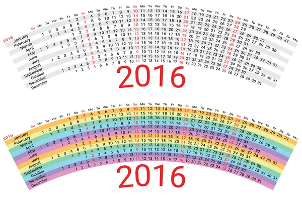 Calendario creativo del arco iris 2016 — Vector de stock