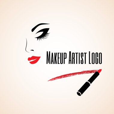 Abstract woman face with closed eye. Trace of lipstick. Makeup artist logo. clipart