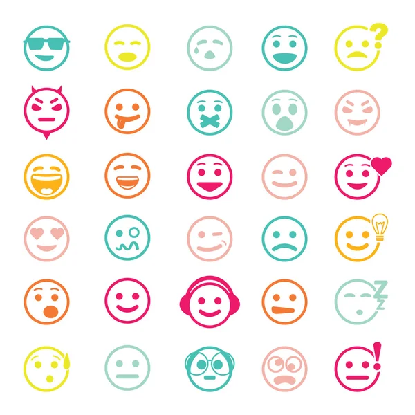 Iconos vectoriales de color de caras sonrientes. Diferentes emociones . — Vector de stock