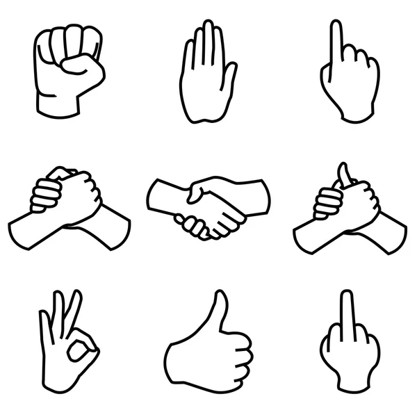 Collection Main Humaine. Différentes mains gestes signaux et signes . — Image vectorielle