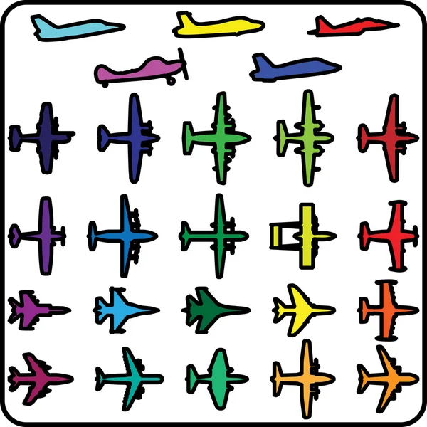 Conjunto de vectores de diferentes iconos de avión . — Vector de stock