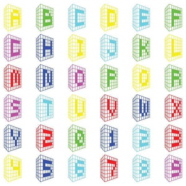 ABC. Gekleurde gebouw lettertype met getallen — Stockvector